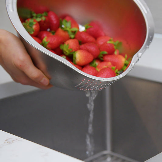 Rice Washer Strainer Bowl - 4-in-1 Washing Bowl — Fluffy Rice, Cleaner Produce, One Handy Bowl