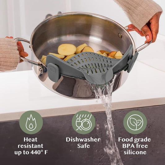 Clip, Tip & Done — Snap N Strain for Pasta & Veggies