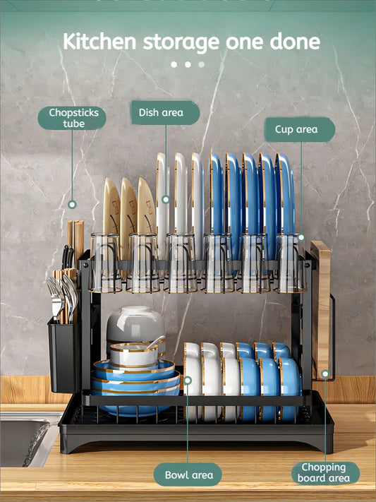 Dish Drying Rack with Removable Drain Tray — Dry Dishes, No Counter Puddles