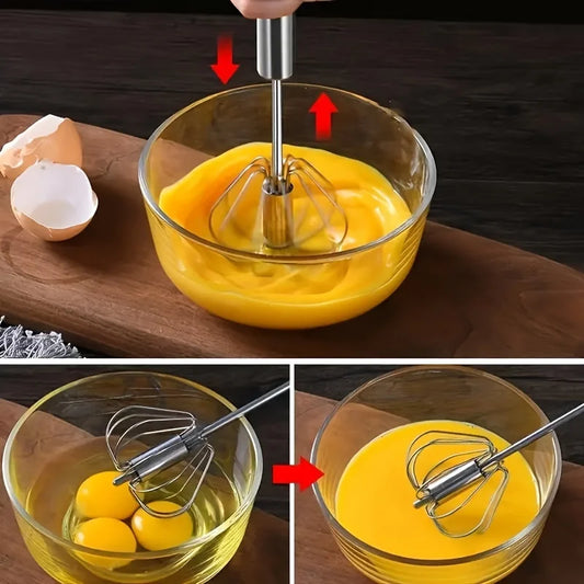 Semi-Automatic Egg Whisk — Effortless Mixing with One-Hand Press Action