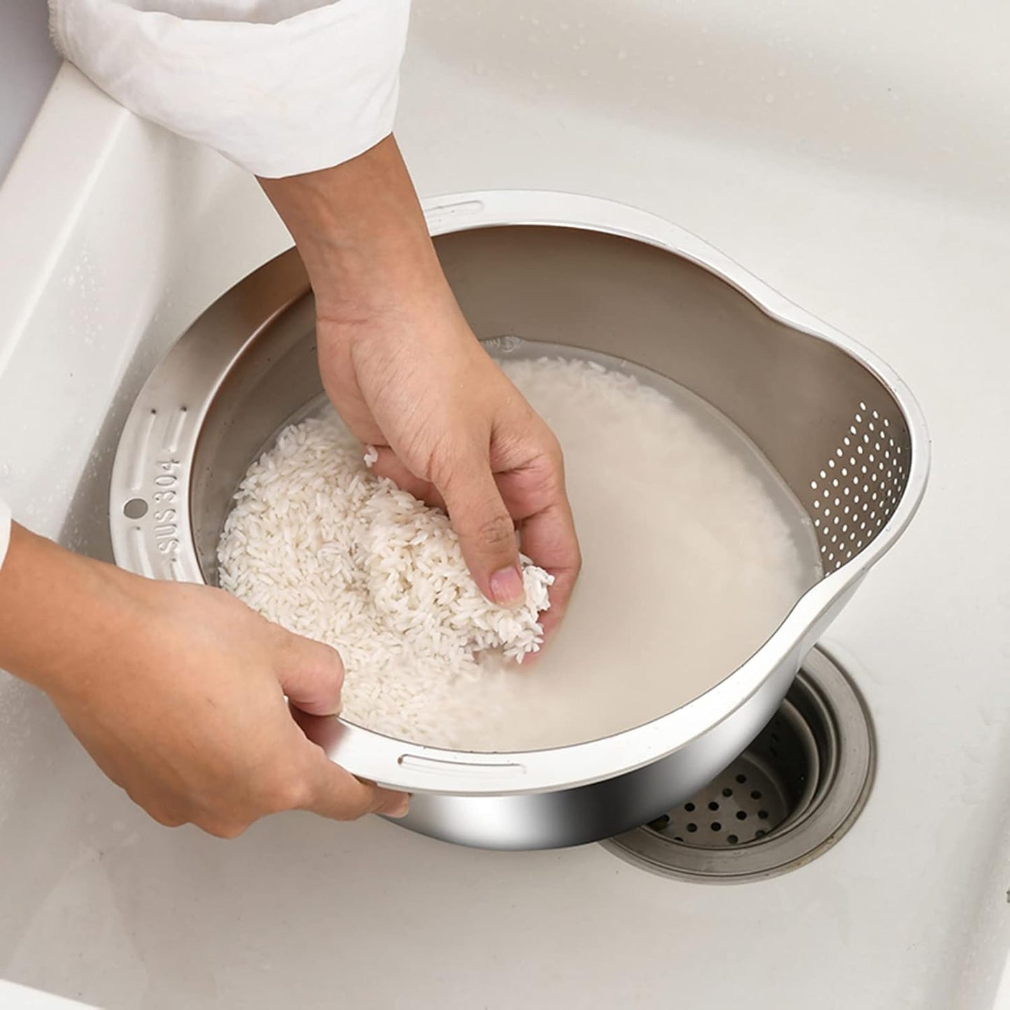 Rice Washer Strainer Bowl - 4-in-1 Washing Bowl — Fluffy Rice, Cleaner Produce, One Handy Bowl