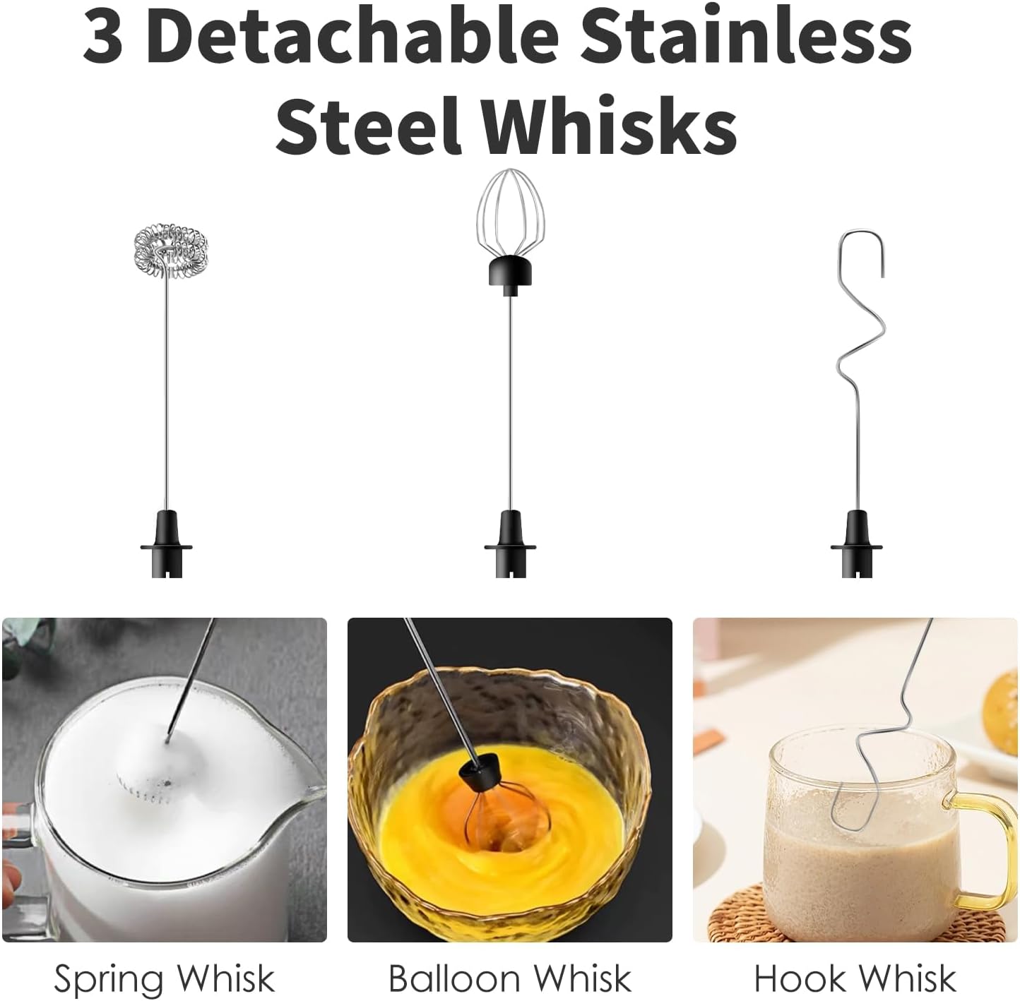 3 in 1 Rechargeable Handheld Milk Frother — Barista‑Style Foam in 15 Seconds
