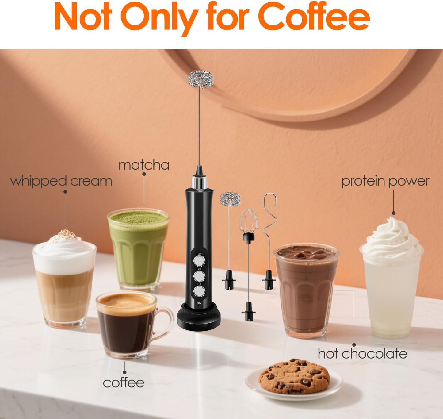 3 in 1 Rechargeable Handheld Milk Frother — Barista‑Style Foam in 15 Seconds