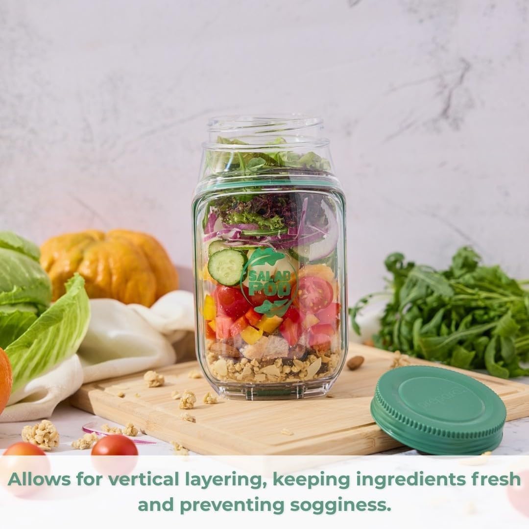 Salad Jar Pod with Side Hatch Bowl  — Layer, Lock & Lunch Smarter
