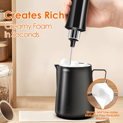 3 in 1 Rechargeable Handheld Milk Frother — Barista‑Style Foam in 15 Seconds