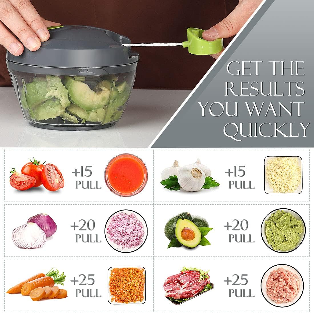 Manual Pull String Food Chopper — Chop Onions Without Tears in 15 Seconds