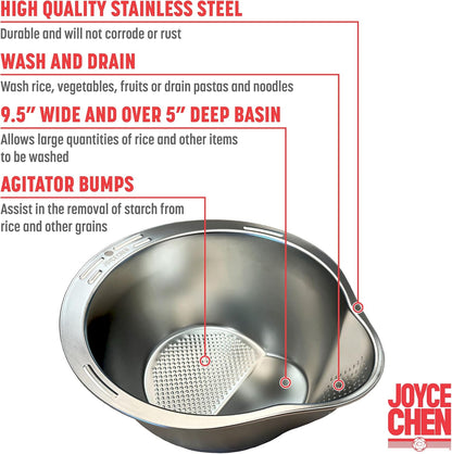 Rice Washer Strainer Bowl - 4-in-1 Washing Bowl — Fluffy Rice, Cleaner Produce, One Handy Bowl