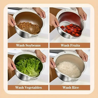 Rice Washer Strainer Bowl - 4-in-1 Washing Bowl — Fluffy Rice, Cleaner Produce, One Handy Bowl